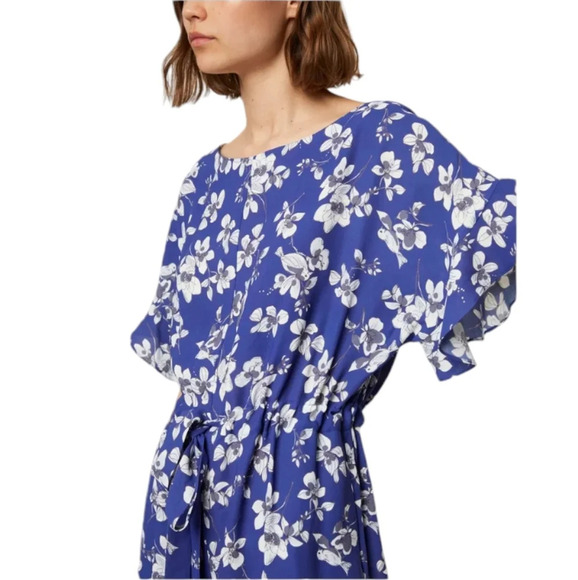 French Connection Fios Crepe Flutter Sleeve Playsuit Romper Blue White Size 4 - Picture 3 of 12